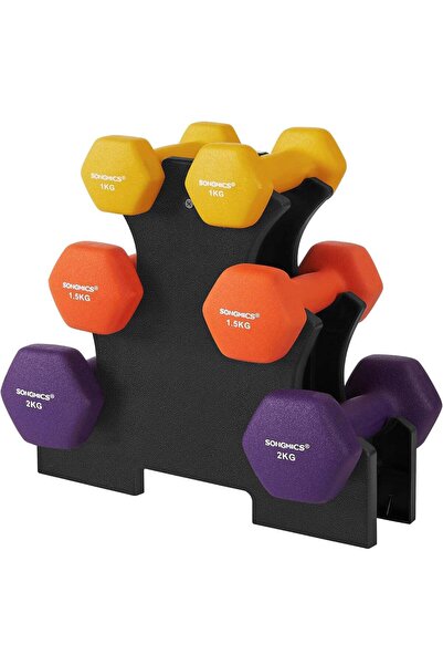 SONGMICS Set de 6 gantere hexagonale cu suport, 2x1kg 2x1.5kg 2x2kg, multicolore