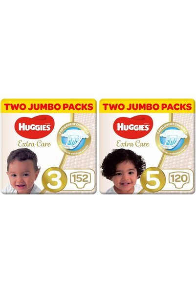 Huggies حفاضات إكسترا كير، مقاس 3، عبوتان جامبو، 152 حفاضة &amp;   إكسترا كير...