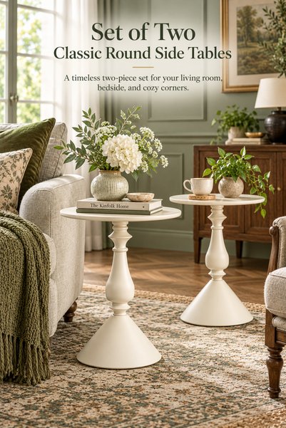 JIYUANG Classic French-style sculptural round side table (set of two) — a sty...