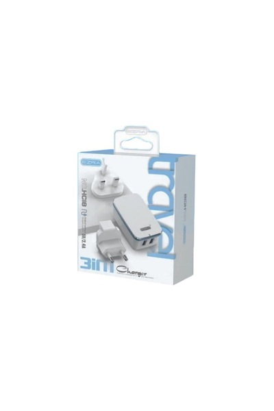 EZRA Φορτιστής HC18 3in1 Λευκός με 2x USB-A & Ενσωματωμένο Καλώδιο