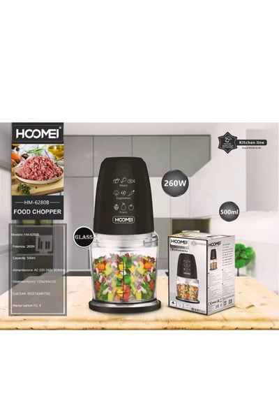 HOOMEI Πολυκόφτης HM-6208B 260W, 500ml, ανοξείδωτη λεπίδα, διπλή ταχύτητα