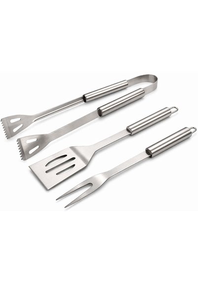 MyOfficeShop Set de 3 ustensile pentru grătar din oțel inoxidabil, spatulă, f...
