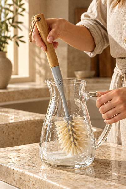 Miss Clean Doğal Bambu Saplı Bulaşık Fırçası Seti – Değiştirilebilir Başlıklı, Standlı, Çok Amaçlı Mutfak Temizlik Seti