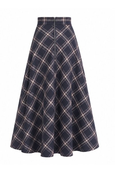 Laluvia Füme - Bej Ekose Kloş Etek - 2y251119