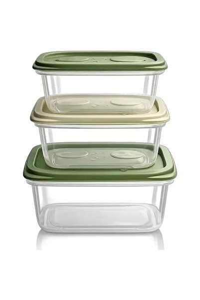 ZODIACOOL Set 3 caserole transparente capac verde, plastic dreptunghiular, 22...