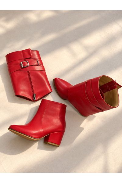 irmona Dakota Red Leather Belt Detail Removable 6 cm Women's Heel Boots