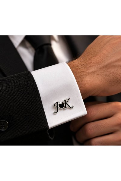 Satürn Silver Kuyumculuk Gümüş Kaplama 2 Harfli Kol Düğmesi Damat Hediyesi Düğün Nişan Kişiye Özel