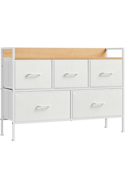 SONGMICS Comodă cu 5 sertare textile, cadru metalic și blat din PAL, design i...