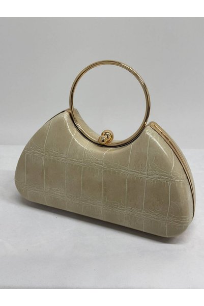 BEEGİ CONCEPT Beegi Croco Beige Women's Evening Dress Clutch Chained Portfoli...