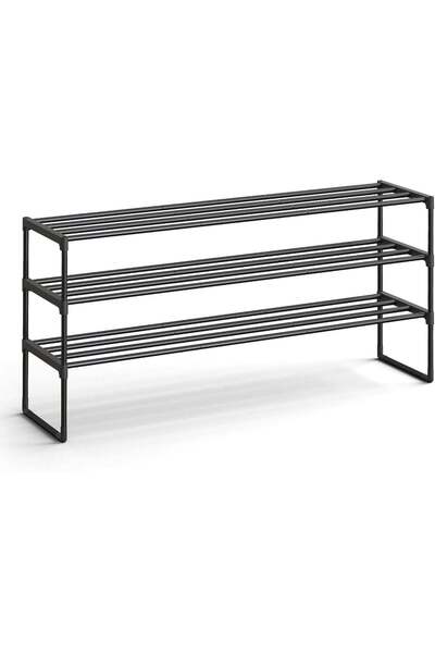 SONGMICS Raft de pantofi cu 3 niveluri, structură metalică, 30x117x55 cm, negru