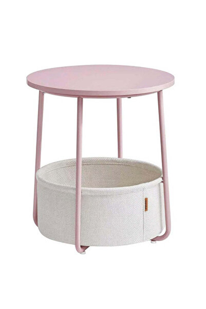 VASAGLE Masă de cafea rotundă cu coș din material textil, stil modern, 45x50c...