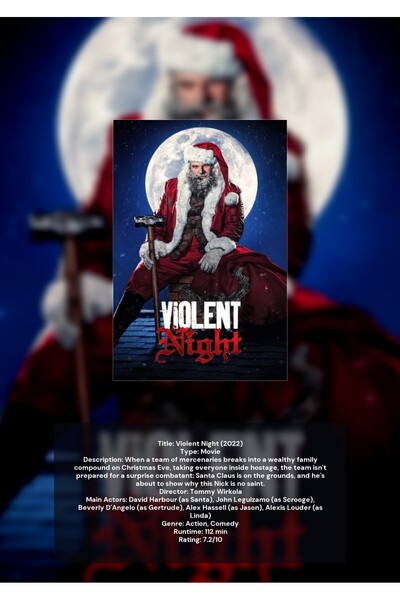 OEM Infographic Poster Night of Violence, Christmas Action Movie, 250g Cardbo...