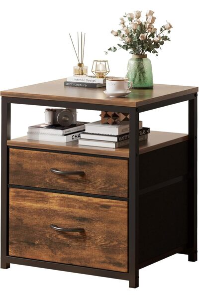 Generic Nightstand, Bedside Table with 2 Fabric Drawers and 1 Open Shelf, Sid...
