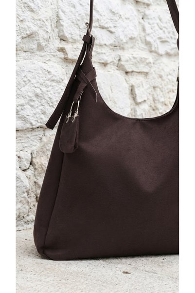 Gogoey Suede Casual Model Ring Charm Zippered Women's Shoulder Bag Brown