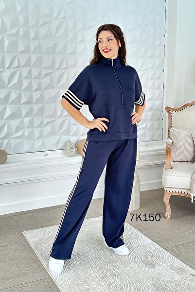 İnce Topuk Striped Modal Suit with Zippered Collar 7K150