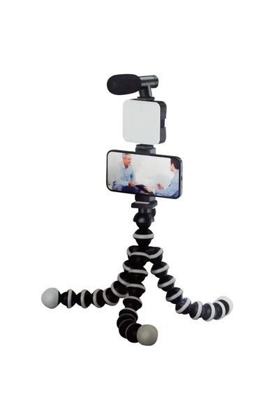 OEM Mini τρίποδο με φωτισμό και μικρόφωνο για Live - Plokama Video Making Kit...
