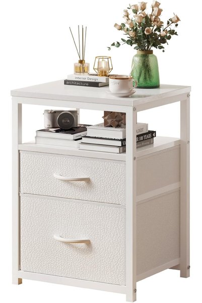 Generic Nightstand, Bedside Table with 2 Fabric Drawers and 1 Open Shelf, Sid...