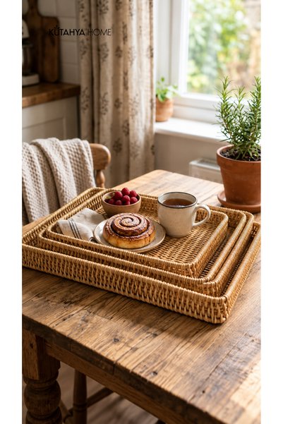 qtahya homes queen of kütahya Set of 3 Rectangular Trays 29X20 35X25 40X30 cm...