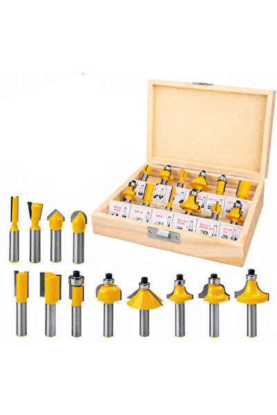zola Set 12 freze lemn, 1/4", 6-32 mm, carbura + otel HSS, diferite forme, cu...