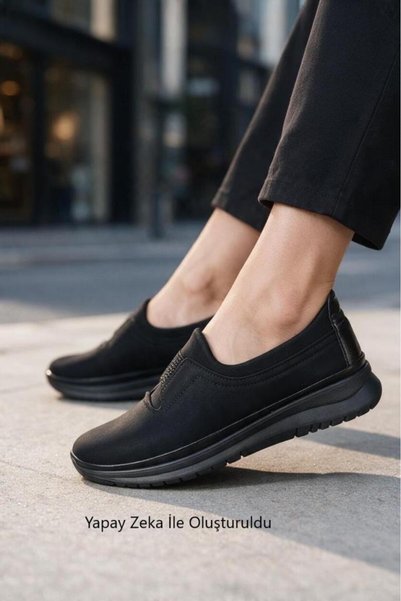 Wanetti Women's Emerald Black Comfort Sole Laceless Stone Atom Mother Shoes S...