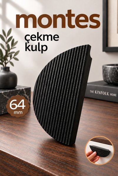 Badem10 Montes 64 MM Mat Siyah Yarım Ay Çekmece Kulpu Çizgili Modern Mobilya ...