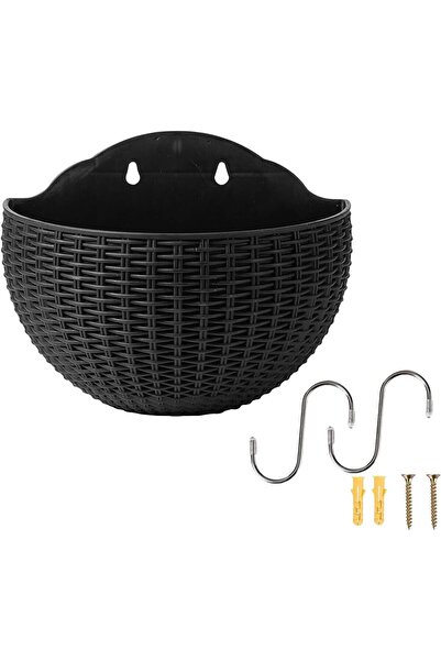 Generic Set of Hanging Pots with Imitation Rattan Design, Wall-Mounted Semici...