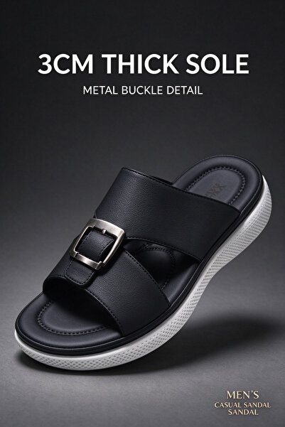 Hayyin Mart Premium Men Open Toe PU Leather Sandals Diamond Embossed Strap Wi...