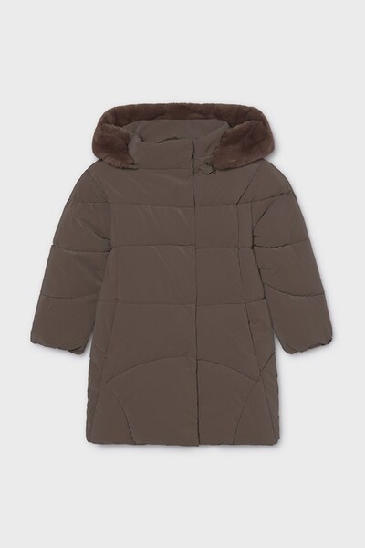 MAYORAL Girl's 5-9 Years Old Fleece Long Hooded Coat Bitter Brown