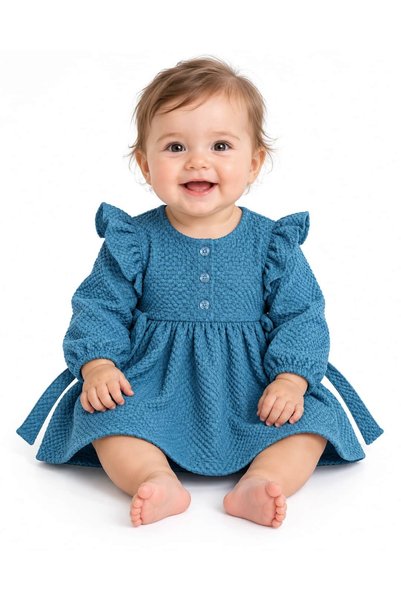 KETBaby 6-24 Months Baby Girl Textured Long Sleeve Belted Winter Dress