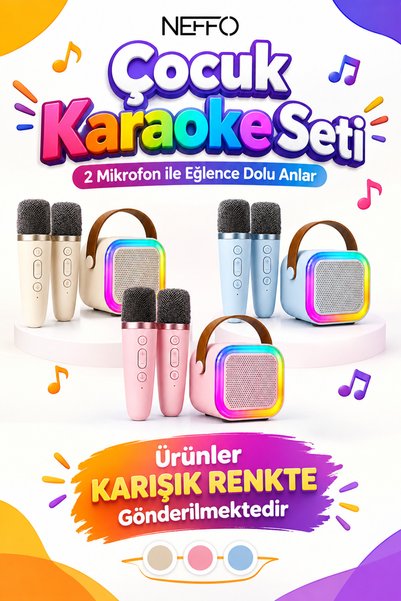 NEFFO Bluetooth Çocuk Karaoke Mikrofon ve Taşınabilir Hoparlör | Çok İşlevli Müzik Çalar, Çocuk ve Yetişkin için
