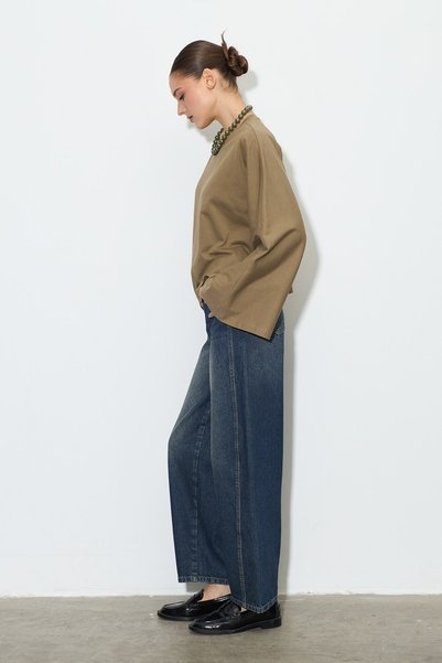 Zeyyen Yarasa Kol Oversize Bluz Haki