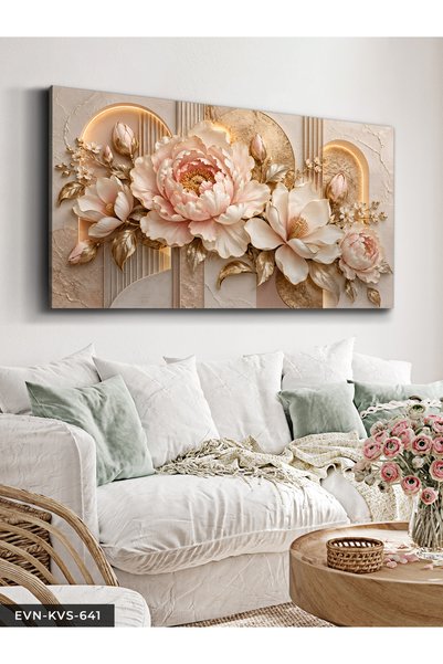 Evinemoda Dokulu Görünüm Zarif Pembe Çiçek Tek Parça Işıksız Kanvas - Canvas ...