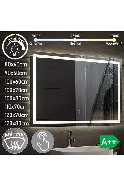 aquamarin Oglindă de baie LED 100 x 60 cm, dezaburire, touch, lumină reglabil...