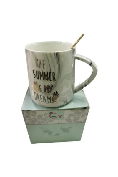 OEM Κεραμική κούπα 350ml με καπάκι και κουτάλι “The Summer Of My Dream”