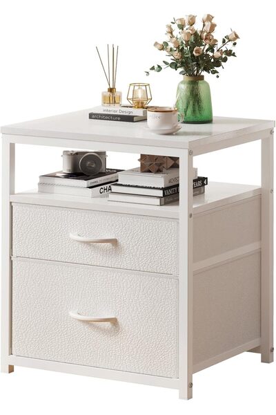 Generic Nightstand, Bedside Table with 2 Fabric Drawers and 1 Open Shelf, Sid...