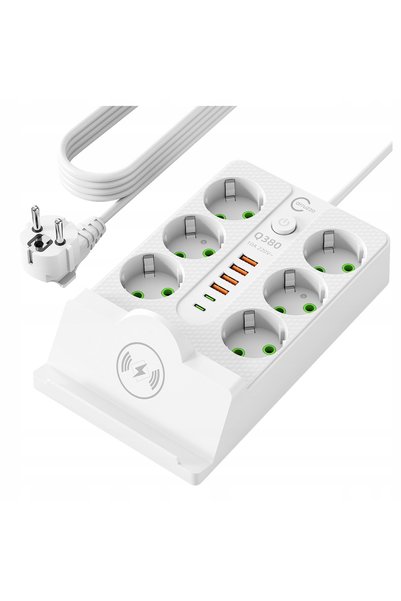 SERSIMO Prelungitor vertical tip turn cu 6 prize, 4 porturi USB-A și 2 portur...