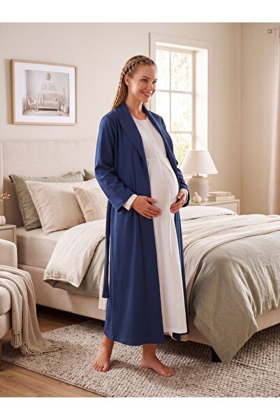 Lohussa New Season Navy Blue Shawl Collar Winter Full Length Easy Breastfeedi...