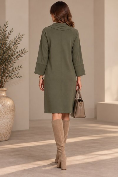 MAMAYAGA Women's Degaje Collar 3/4 Sleeve Relaxed Fit Sporty Stylish Dress with Large Sizes