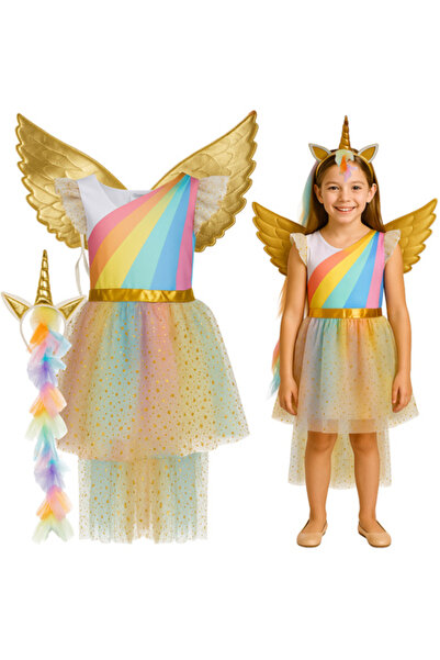 zola Costum de unicorn 3 piese, Zola, marimea 130-140, rochita, coronita, ari...
