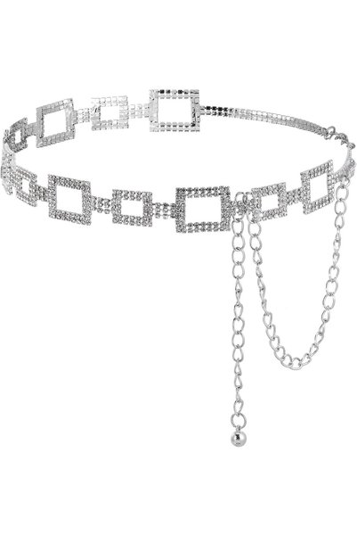Generic Sparkly Rhinestone Dress Belt for Women, Silver Crystal Chain Waist B...