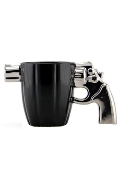 OEM 3D κεραμική κούπα γυαλιστερή 350ml περίστροφο Revolver μαύρο/Ασημί