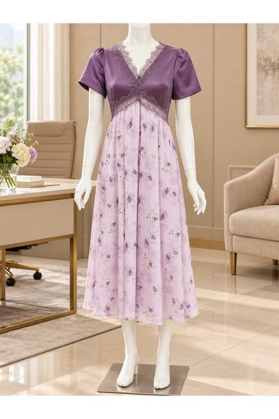 gmax Women's Floral Satin Chiffon Lace Dress