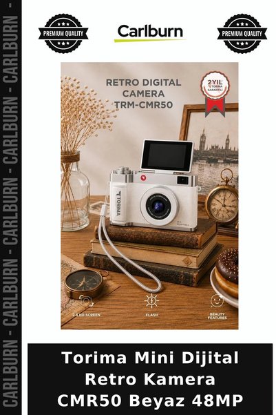 Carlburn Özel Seri Mini Dijital Retro Kamera CMR50 Beyaz 48MP Günlük Alet Hatıra Aleti Selfie Kamerası