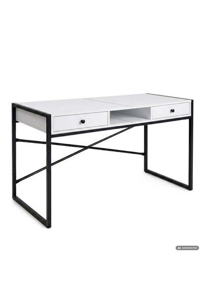 MyOfficeShop Birou stil industrial, MDF melaminat, cu 2 sertare și raft, cadr...