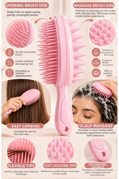 MAQYA KOZMETİK Double-Sided Wet & Dry Hair Brush for Straight and Curly Hair Scalp Massage Comb – Ergonomic Hairbrush Suitable for Wet Dry Use