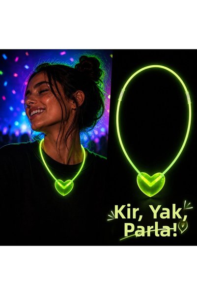 Skygo Colier de petrecere cu inimă fosforescentă, cu lumină neon, culoare verde
