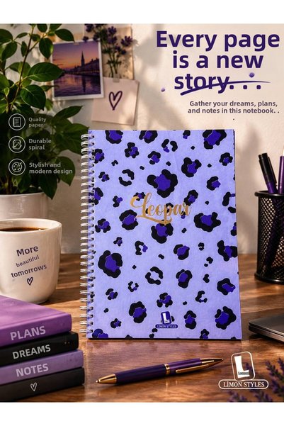 LİMON DEFTER Caiet cu copertă rigidă cu model leopard, 17x24, cu spirală, 96 ...