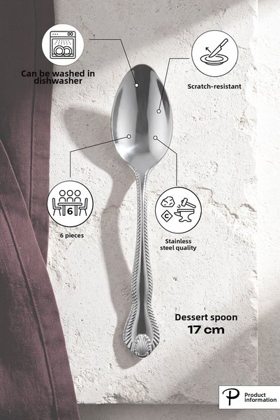 Perotti Shell 6-piece stainless steel dessert spoon set