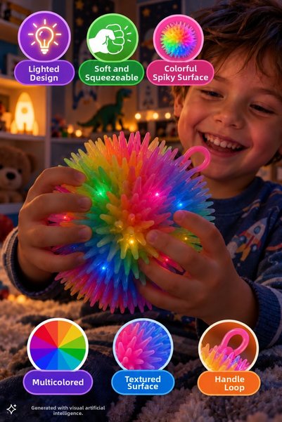 TOYFEST Lighted Tassel Ball Colorful Soft Squeezable Stress Ball Sensory Hedg...