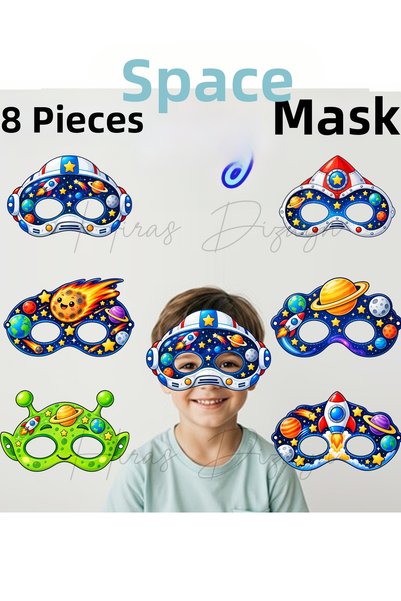 Hiras Dizayn 8 Pieces Space Concept Paper Party Mask Space Birthday Decoratio...